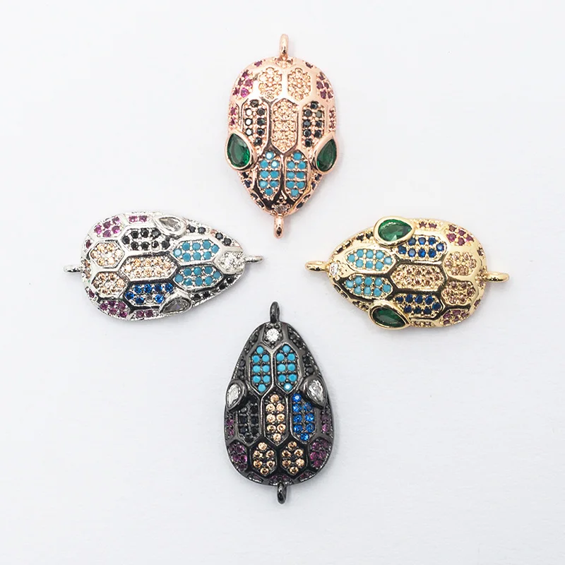 

New Design Micro Pave Cz Snake Head Connector Colorful Zircon Insert Animal Jewelry Findings