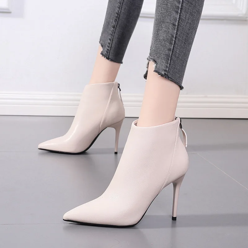 

Deleventh Shoes Woman Fashion Ankle Boots Pointy Toe 2020 New Winter PU Leather Stiletto High Heels Martin Boots White Black