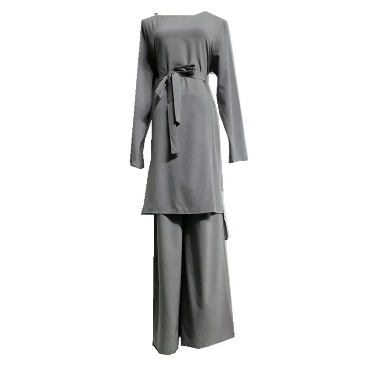 

2019 hot sell dubai fasion grey soft crepe material muslim women set, Black,grey,beige,wine red