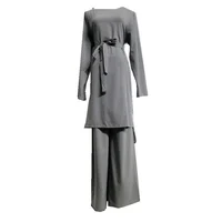 

2019 hot sell dubai fasion grey soft crepe material muslim women set