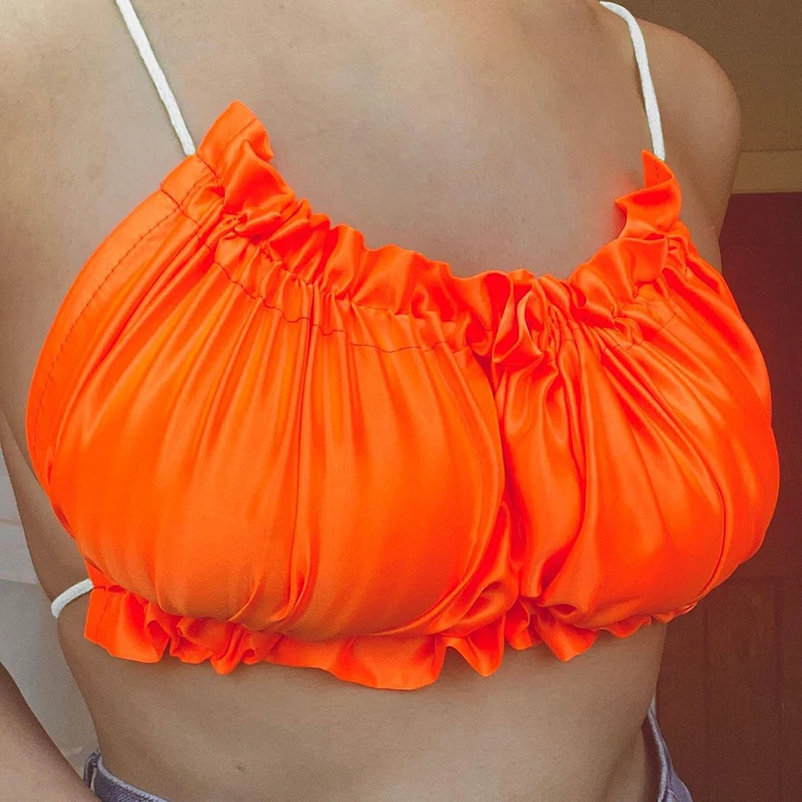 

Kliou K21L03000 Summer Soild Pleated Backless Women's Vests Womens Crop Top