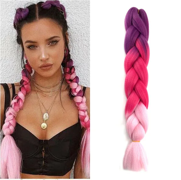 

Hotsale 82 inch rainbow Ombre Prestretched Pre Stretched Synthetic Braiding Hair Extensions braids crochet wigs