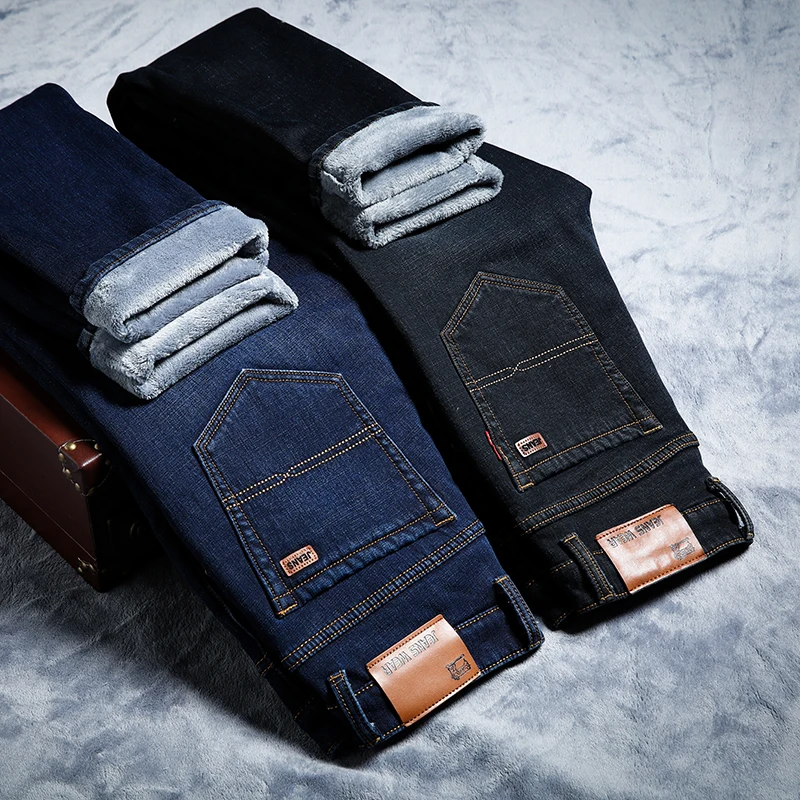 

American Trend Classic Dark Fleece Jeans Branded Jeans Pants For Men Stretch Jeans Plus Size