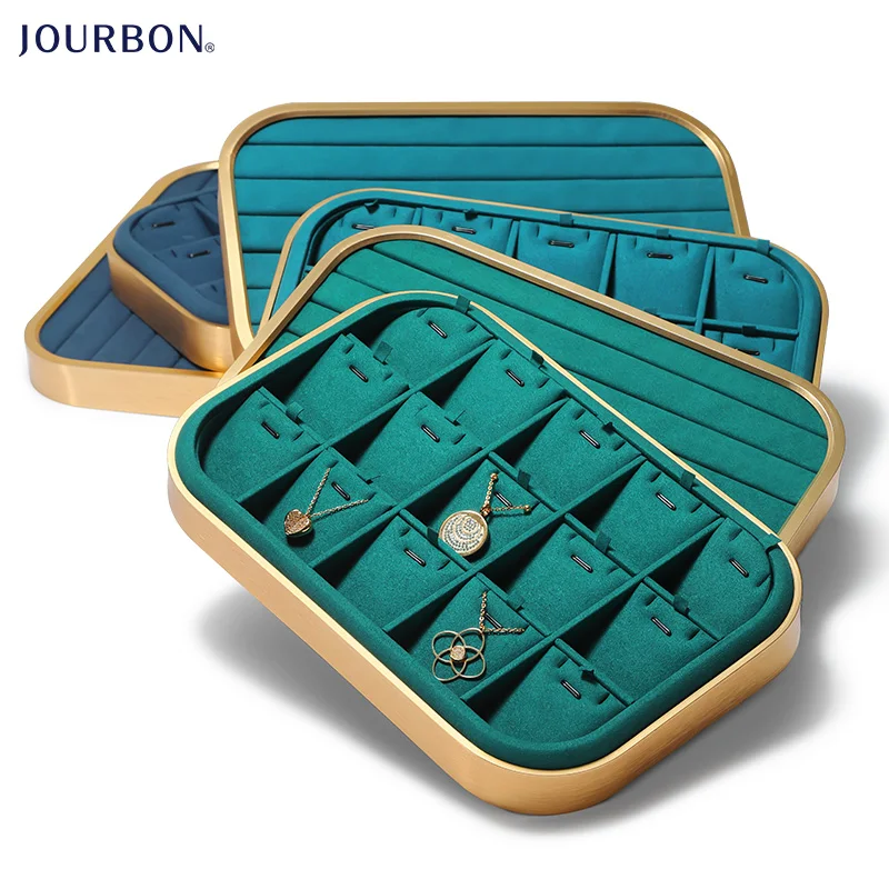 

Jourbon Newest Jewelry Display Trays for Jewelry Store Nice Pendant Trays Customized Jewelry Packing Ring Trays, Green, blue, deep blue, purple, beige, black, gray