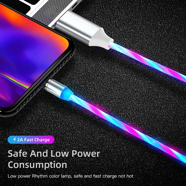 

Flowing Light Led Magnetic Charging Cable Micro Type C Magnet Usb Cable Streamer Phone Charger Cable For Iphone, Blue/red/green/color