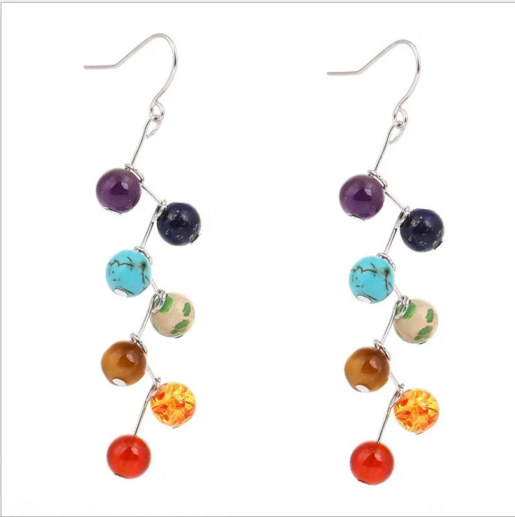 

DIY colored stones beaded string earrings for woman