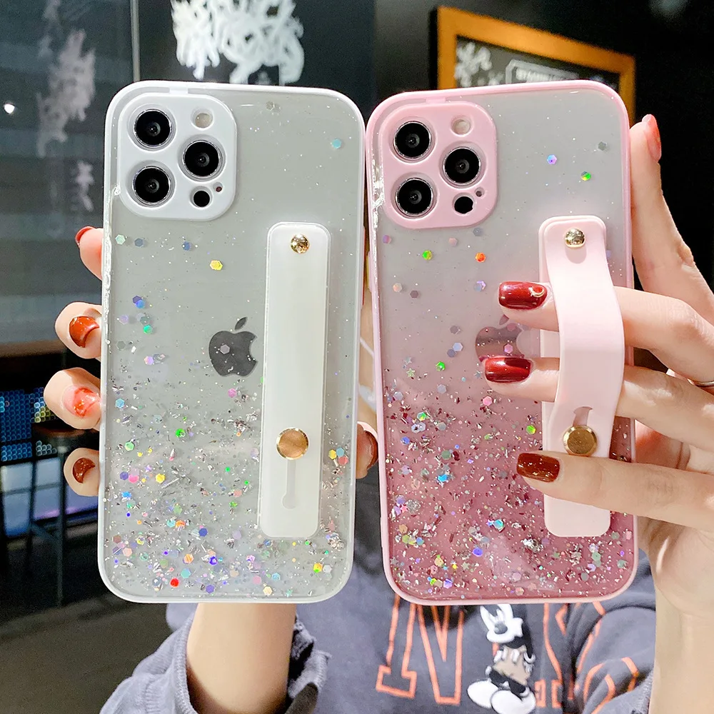 

Women Girls Bling Shiny Sparkling Girls Camera Protective Wrist Strap TPU Phone Case For iPhone 12 Mini 11 Pro Max XS XR X 7 13