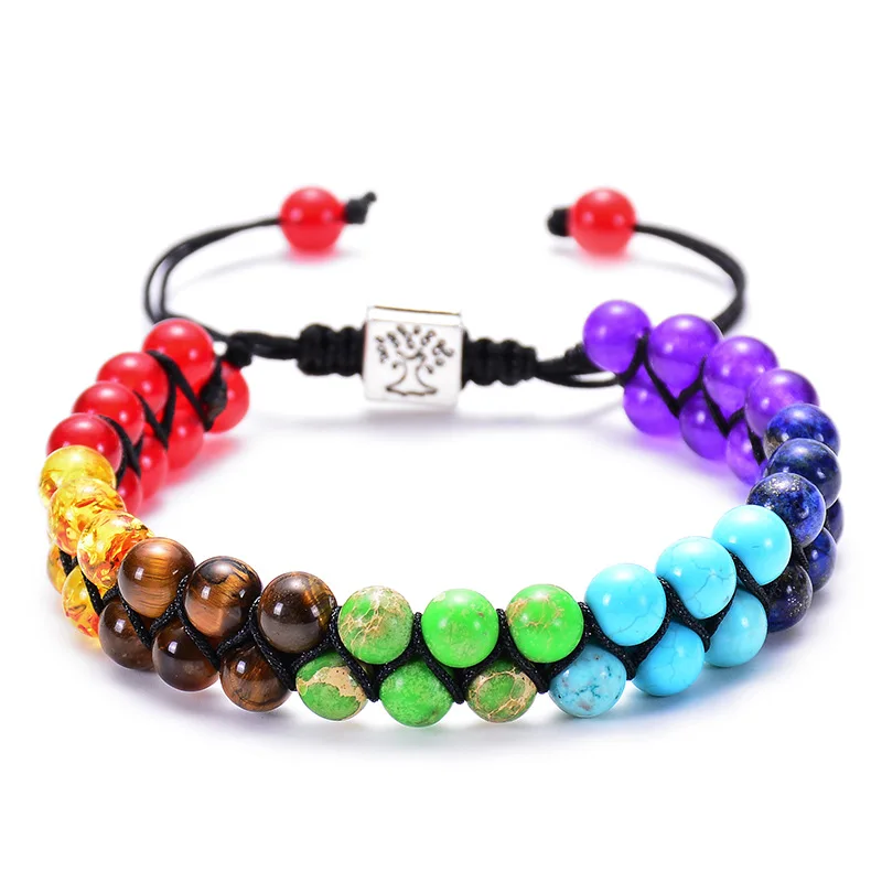 

Shangjie OEM pulsera Colorful Seven Chakra Beaded Double Row Bracelet jade natural stone bracelet, As picture