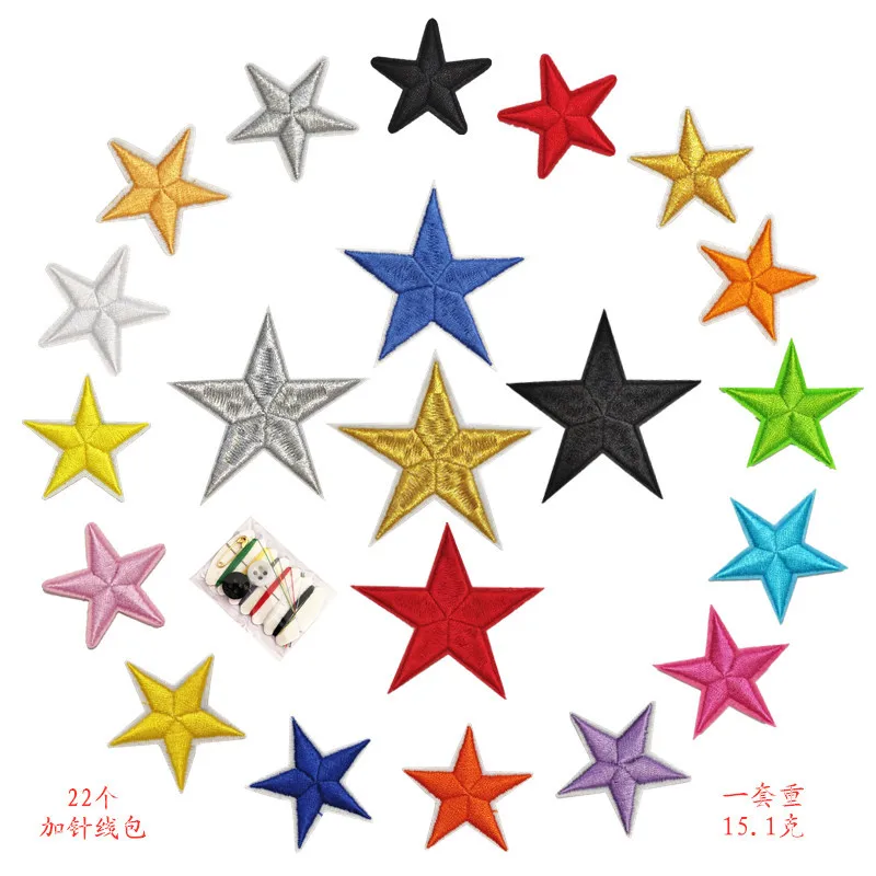 

Hot Sale In Stock Felt Base Embroidered Iron On Star Patches With Different Colors For Options, More choice