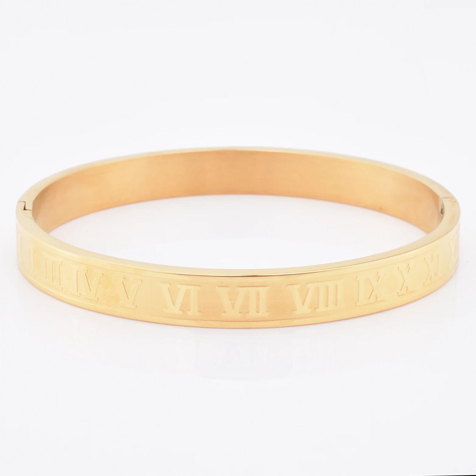 Gold Bracelet Man Saudi Design Thin Stainless Steel Sex Roman Numerals 8700