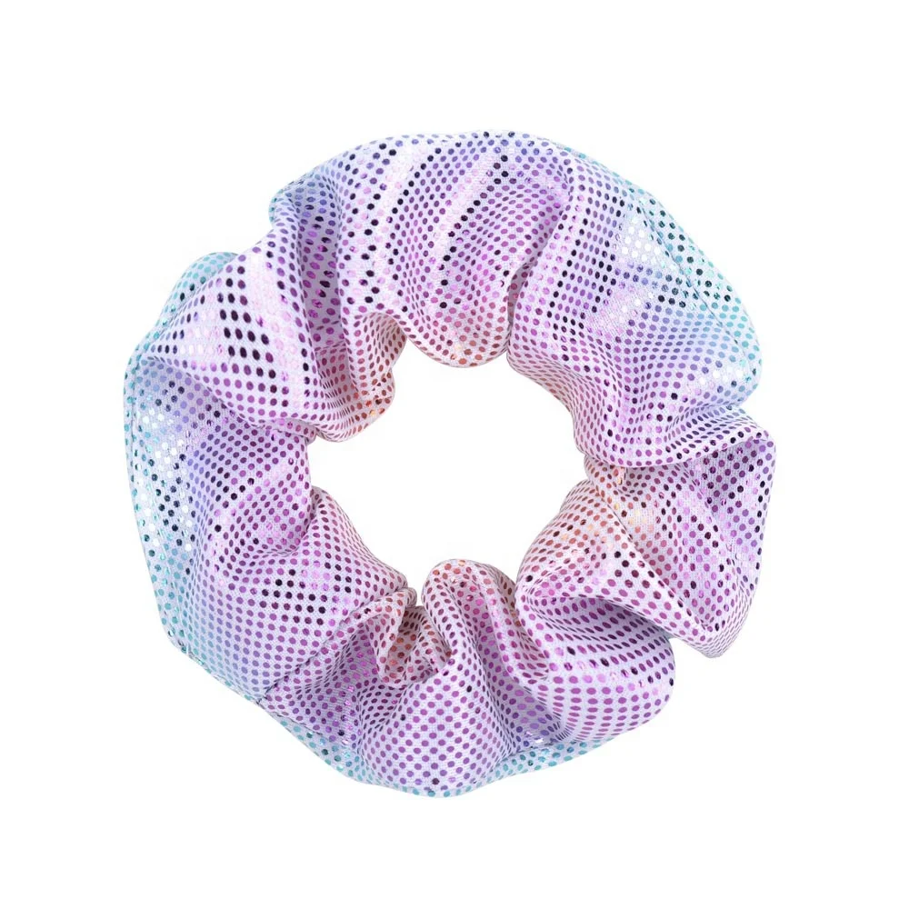 
2020 new fashion unique design wholesale rainbow colorful hair glitter scrunchies pack 