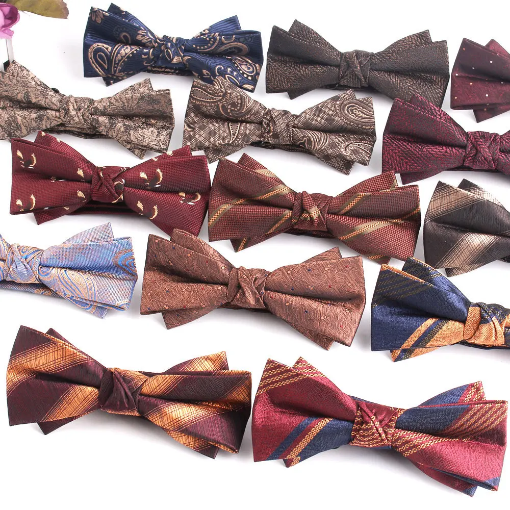 

Shengzhou Bow Tie Manufacturer Red Brown Bowtie For Men Silk Stripe Men's Bow Tie Handmade For Party