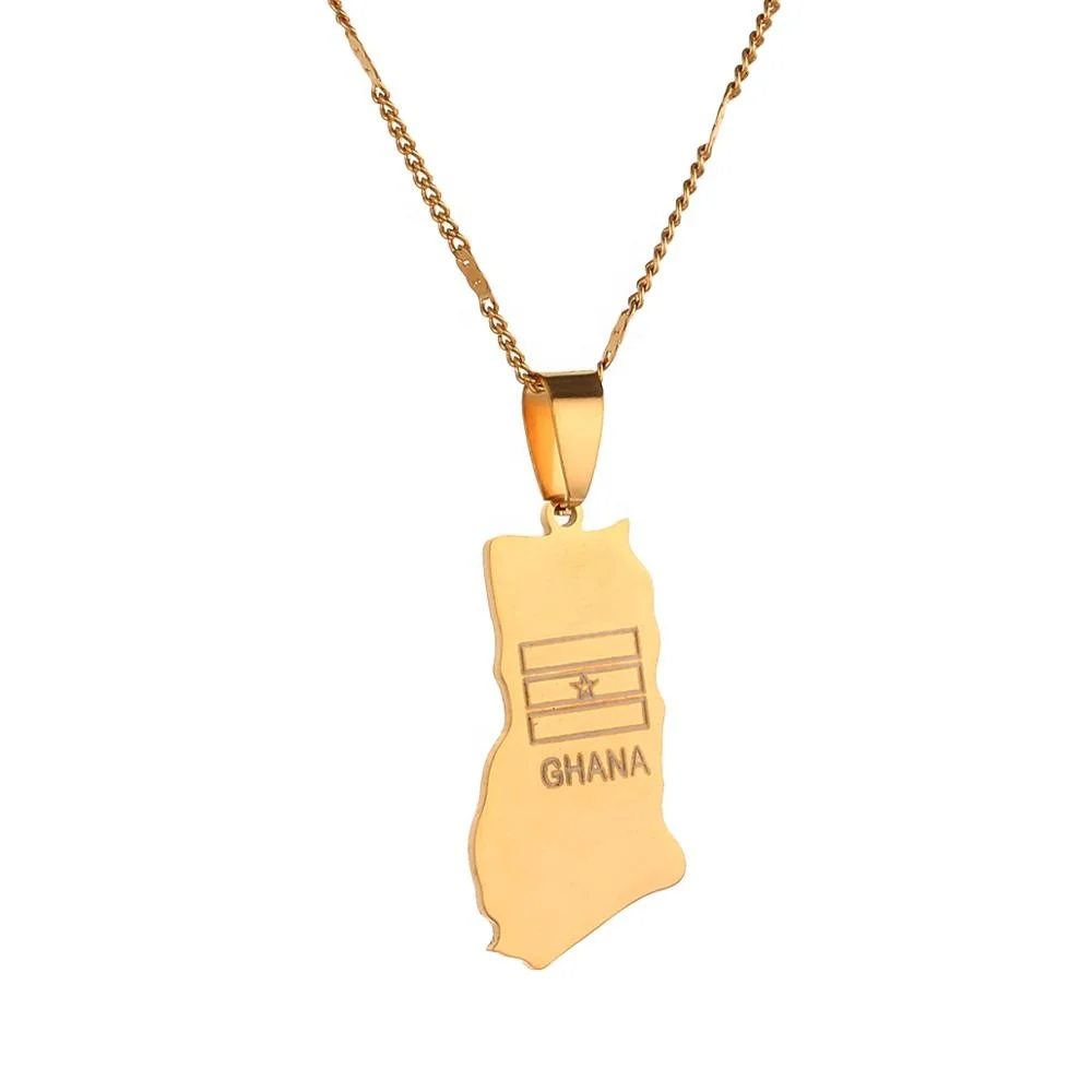 

Stainless Steel Ghana Map Pendant Necklaces Gold Color Ghanaian Charm Jewelry