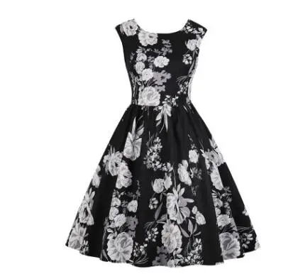 

Black White Print Summer Dress Women Floral Elegant Vintage Dresses Casual Plus Size Sexy Beach Dress A-line Vestidos, As picture show