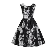 

Black White Print Summer Dress Women Floral Elegant Vintage Dresses Casual Plus Size Sexy Beach Dress A-line Vestidos