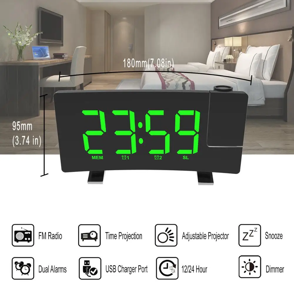 
New For Black Friday Digital LED Projection Table Alarm Clock With Radio USB 