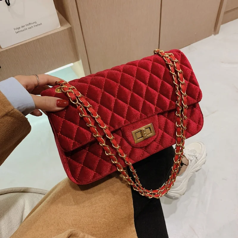 

2021 Fall Designer Small jelly Quilted Fabric Lady Purses Women Shopping Hand Tote Bag Chain Shoulder Envelope Velvet Bags