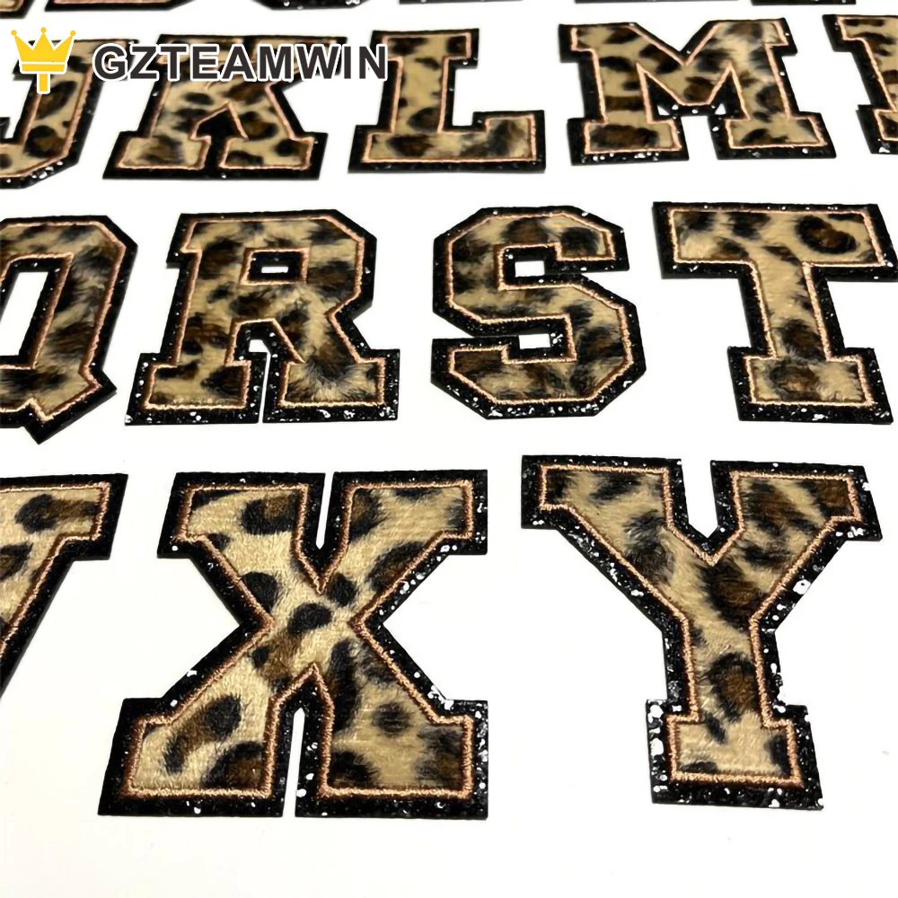 

Wholesale Furry Iron On Patches Letters Leopard Print Sticker Embroidery Applique High Quality Embroidery Trim Chenille Patch