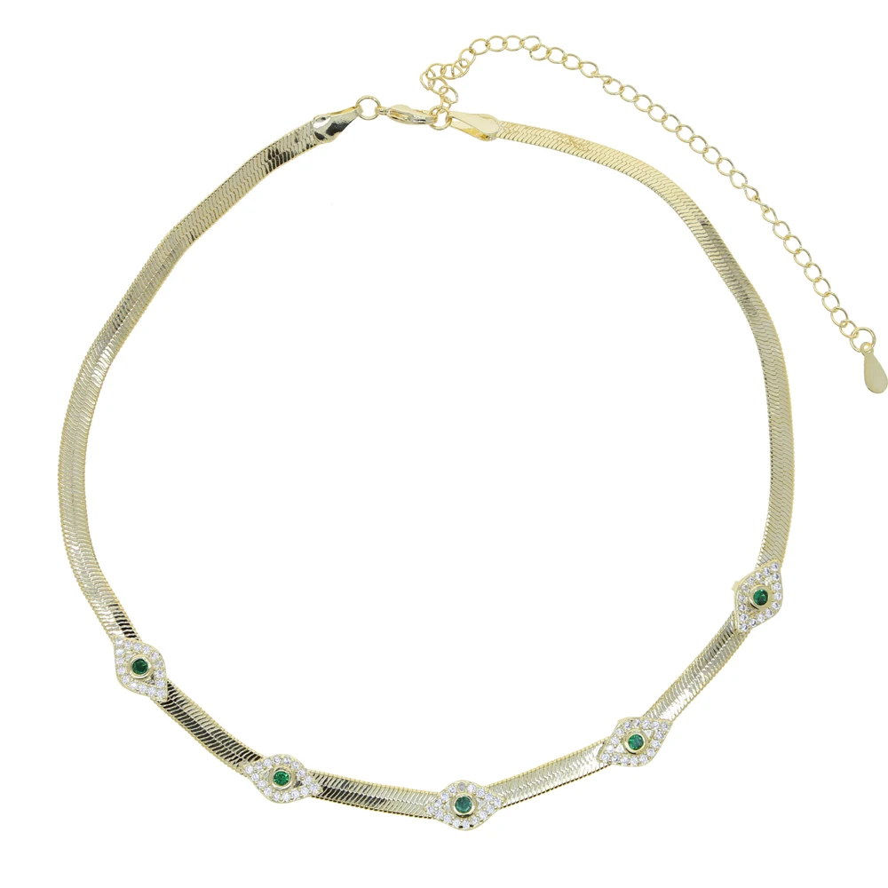 

5A  cz green eyes diamond silver gold snake link chain women necklace