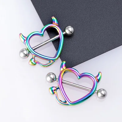 

Sexy Silver 361 L Stainless steel Colorful Heart Cute Little Devil Body Piercing Nipple Shield Rings Nipple Ring