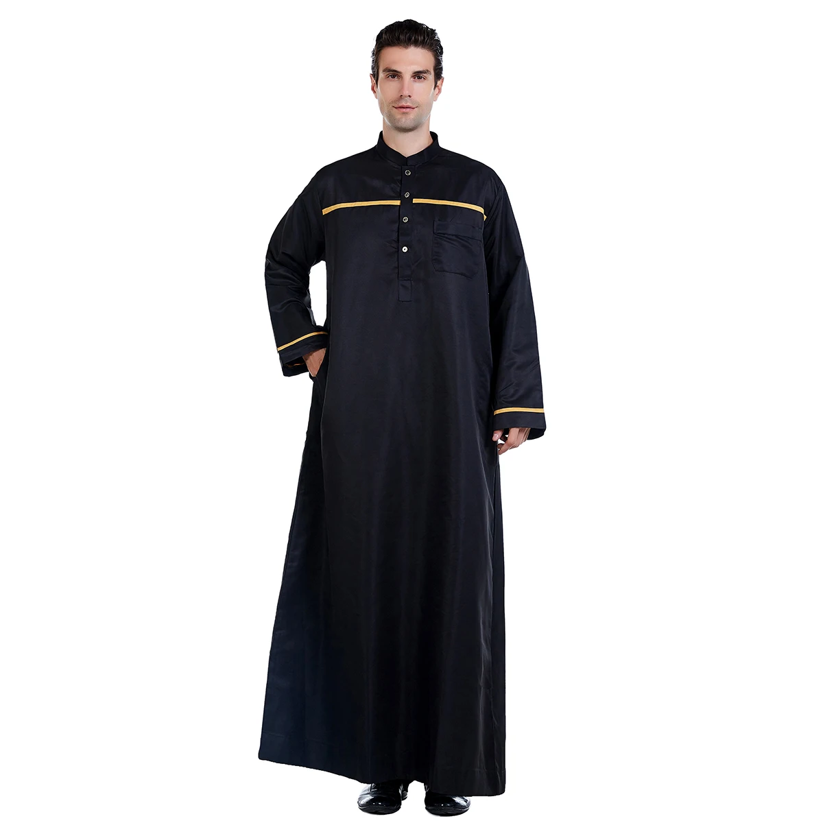 

FREE SHIPPING Muslim Dubai Fabric Cotton Round Neck Black Long Sleeve Solid Muslim Islamic Clothing Men Thobe For Adults, White,gray,black,champagne