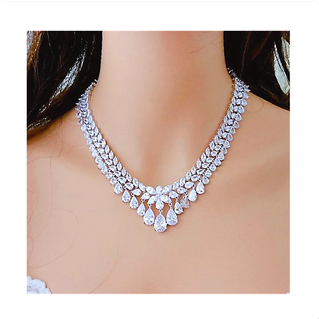 

Factory Supply Drop Zircon Necklace Exquisite High-End Bridal Necklace Fashion Jewelry Women Rhinestone Choker Necklace Diamond, Silver & gold