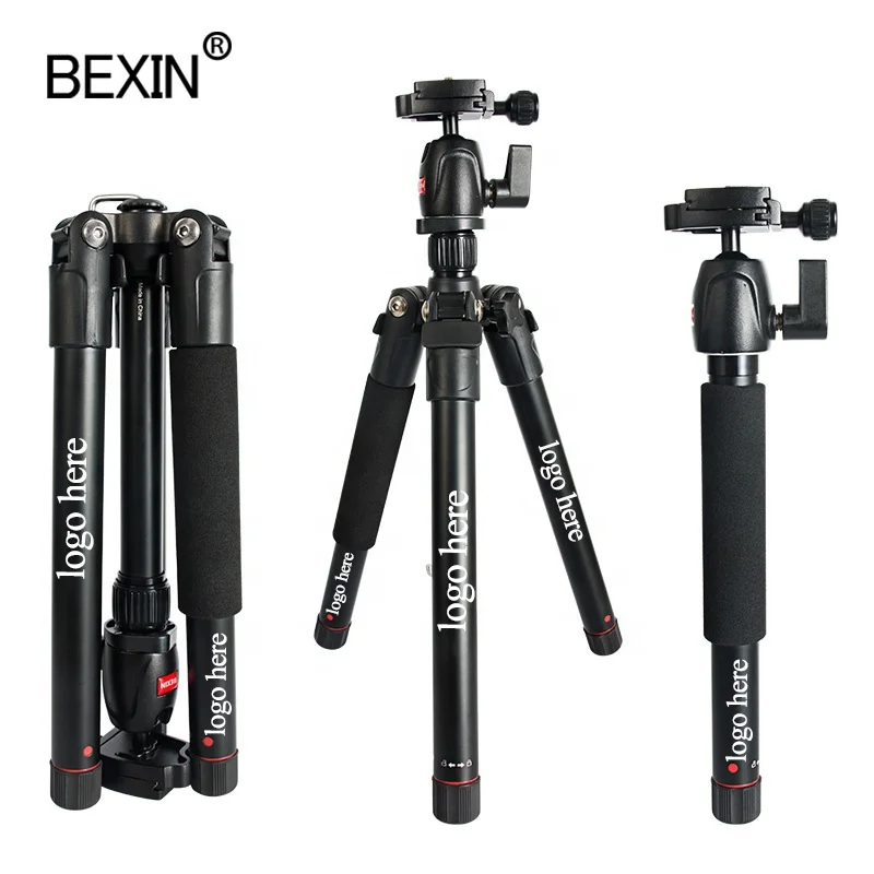 

BEXIN outdoor photography aluminum portable travel swivel ball head tripod with balance liquid for canon dslr cameras, Black