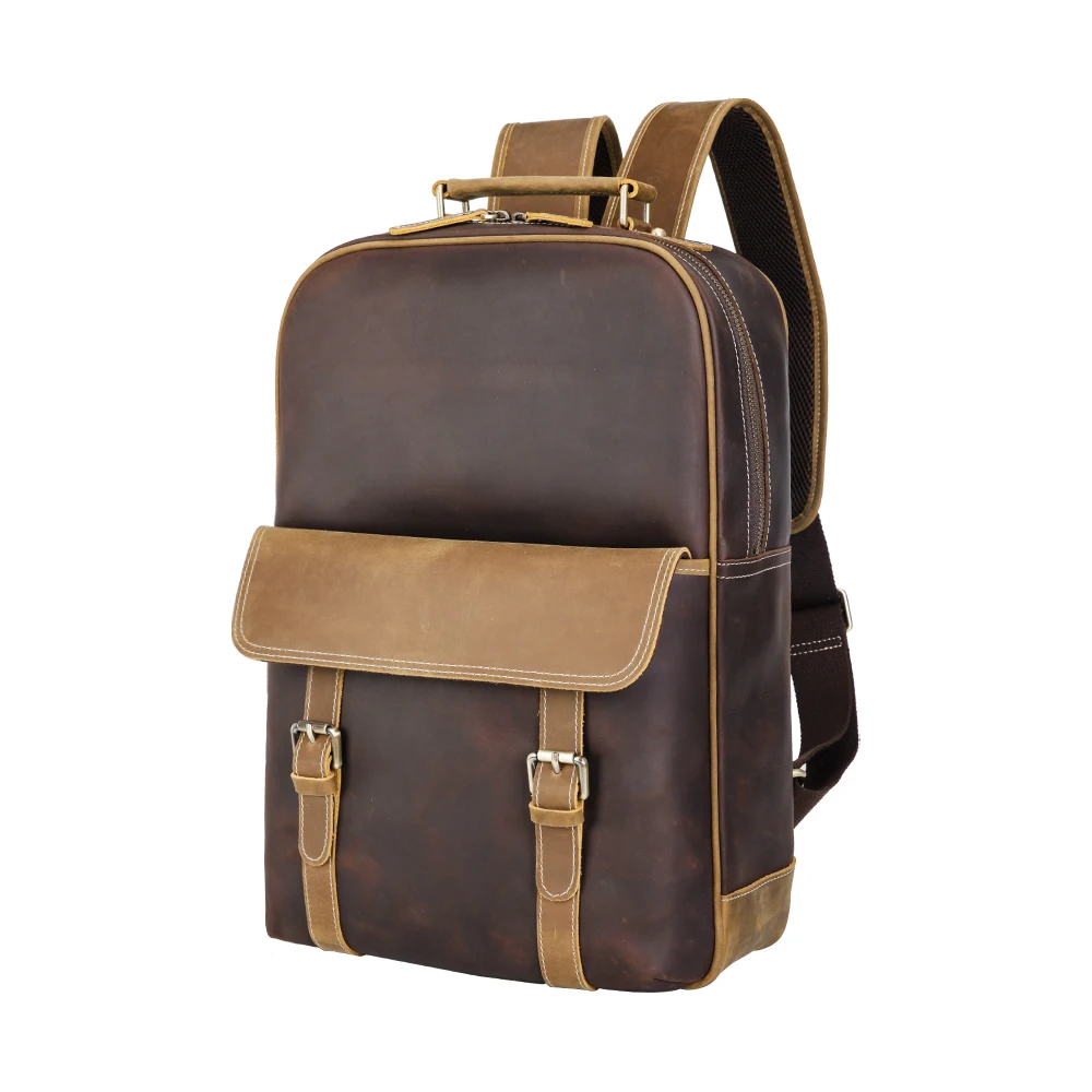 

Tiding Men Vintage Odm High Grade Top Layer Crazy Horse Cow Leather Backpack Knapsack, Customized color