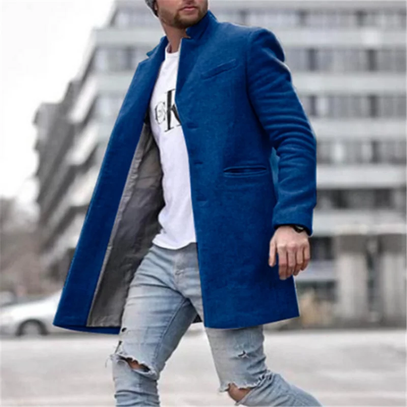 

Winter men Thicken Keep warm fashion casual Solid color Long Loose Polyester Overcoat coat, Customized color
