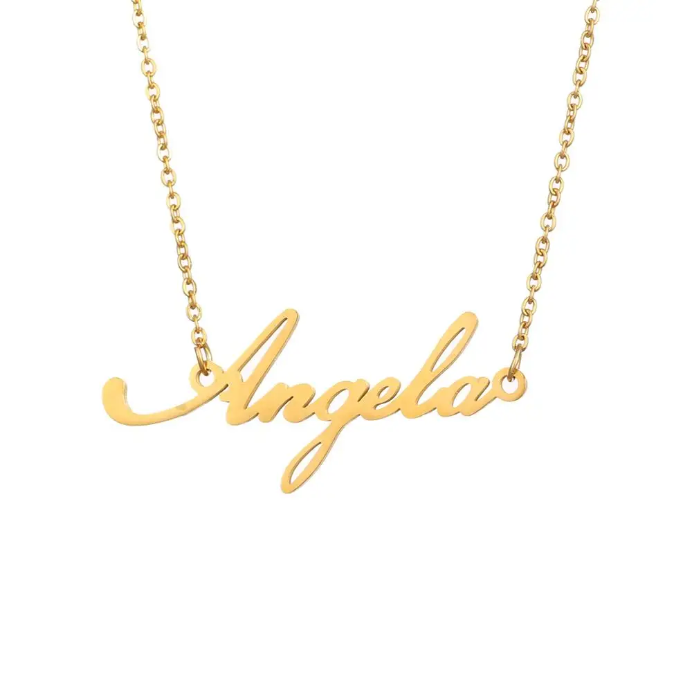 

New Cute Angel Old English Font Necklace stainless steel Letter Pendants Lovely Gift for the Women Girls, Gold color