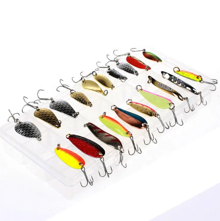 

20pcs/set Metal Fishing Lures Bass Spoon Crank Bait Saltwater Tackle Hooks Fishing Lures Hard Sequin Paillette Baits Set