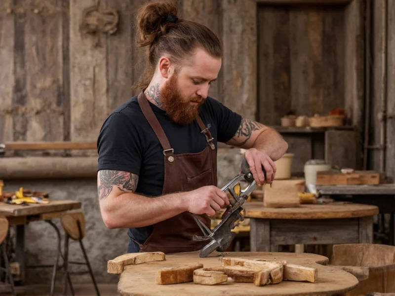 Modern crafter using traditional hand tools with reclaimed materials