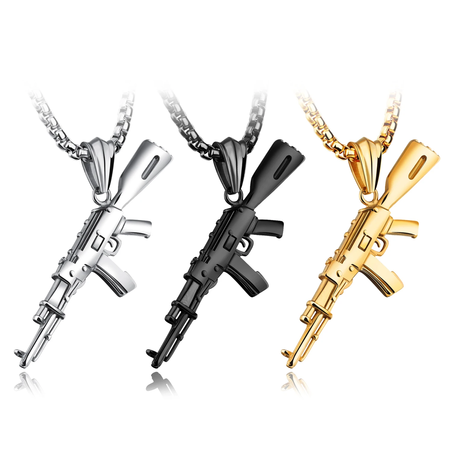 

Manufacturer Popular Mens Charm Stainless Steel Pendant Gun Necklace, Black,silver,customized color