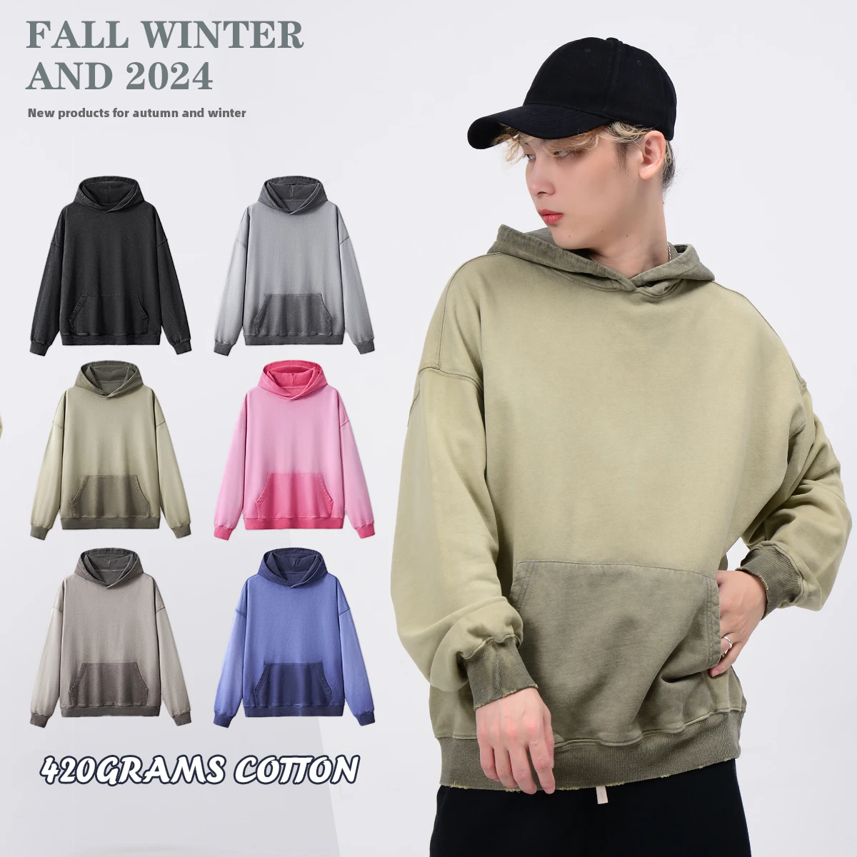 Blank Heavyweight Streetwear Washed 420 Gsm Stone Wash Hoodie Manufacturer Oversize Acid Wash Custom Men's Hoodies Sweatshirts