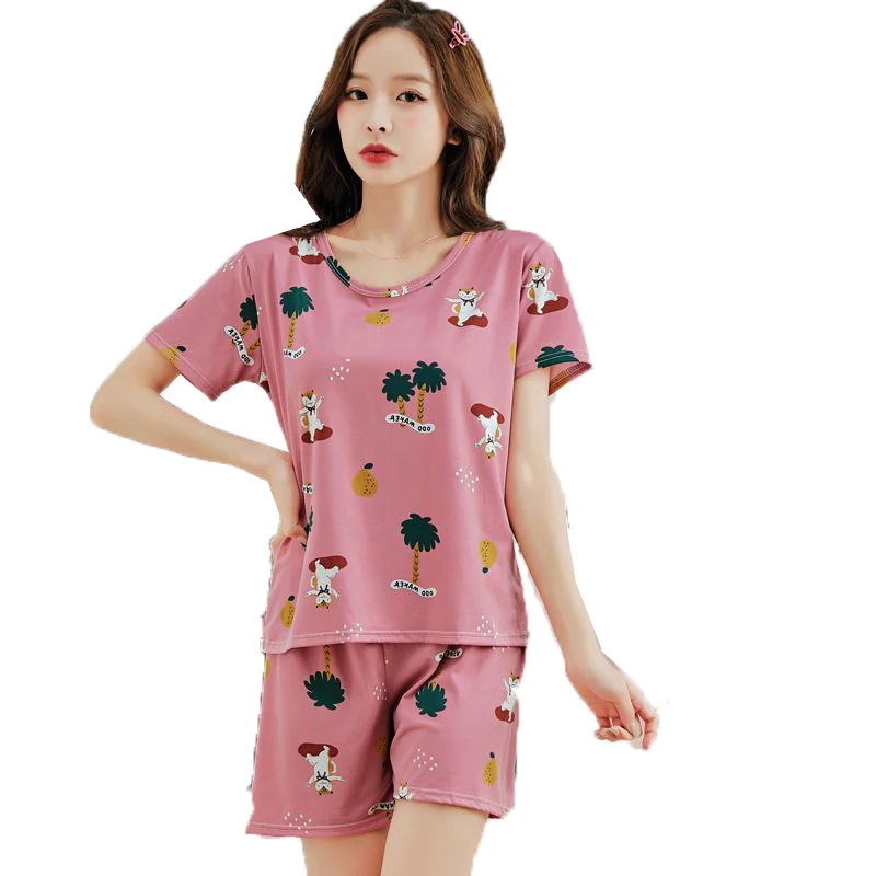 

Leisure cartoon pajamas short sleeve shorts Chinese pajamas wholesale housewear women's summer suit, Picture shows