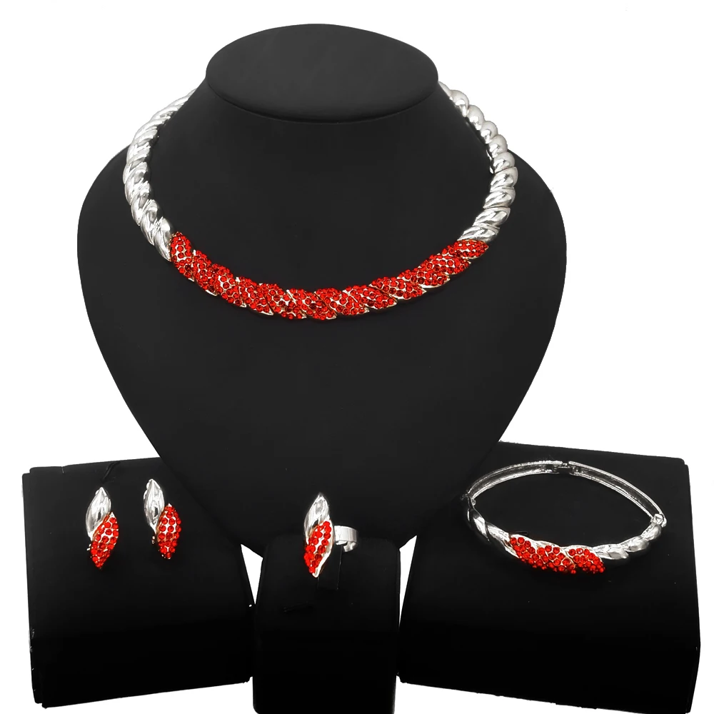 

Yulaili Distinctive Round Design Red Diamond Jewelry Set Pakistani Woman Dating Party Fashion Jewelry Sets Necklace Wholesale, Gold silver red any color is avaliable