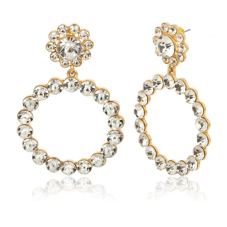 Ins popular geometric circle hollow baroque pearl inlay rhinestone earrings