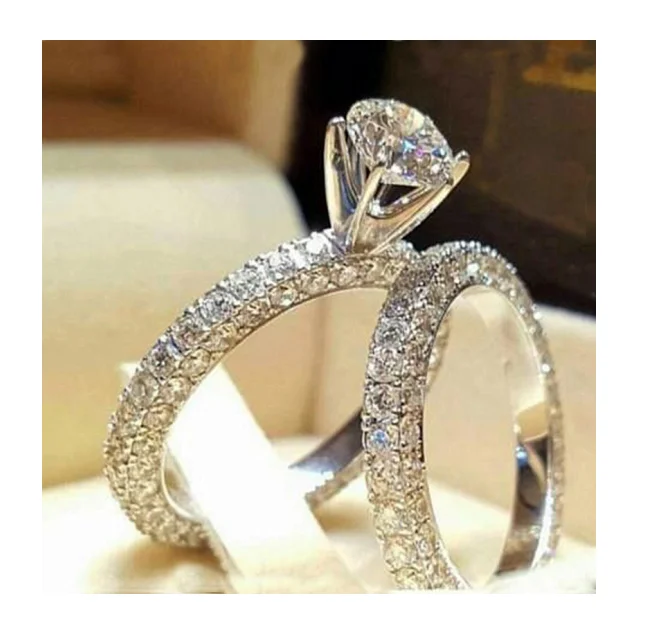 

Accept Custom Silver Sterling 925 Top Quality Luxury Gemstone CZ Diamond Ring Set Wedding Party Rings Women Titanium Ring
