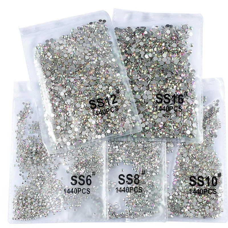 

High Light AAA Mix Sizes Rhinestone Crystal Shoes Decoration AB Clear SS3-SS40 Non Hotfix Flatback DIY Rhinestones for Nail Art, Transparent