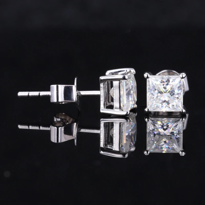 

Starsgem high quality Princess cut 0.8ct DEF color VVS moissanite white gold 14k stud earrings