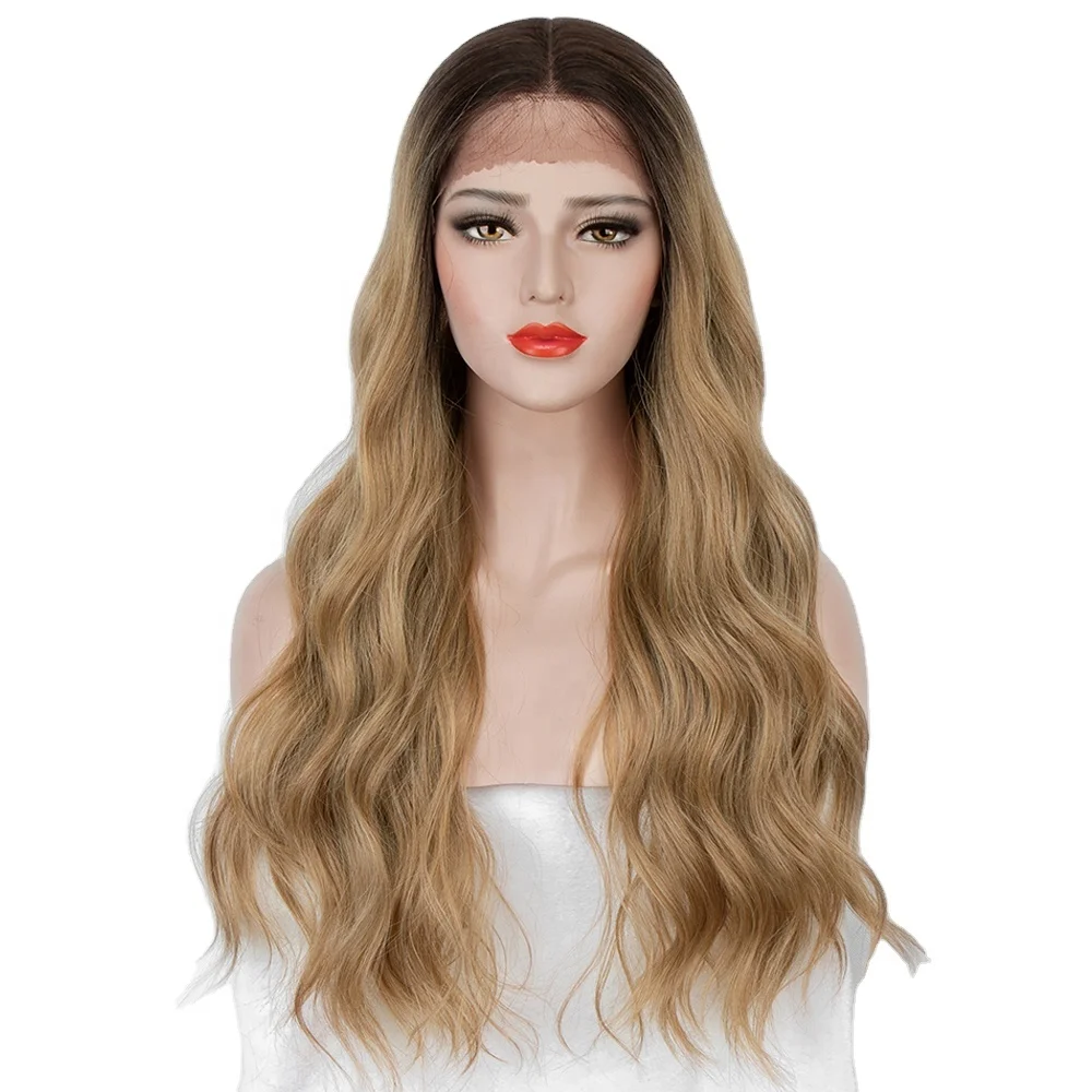 

Aliblisswig Middle Part Natural Looking Dark Root Ombre Blonde Long Wavy Heat Resistant Fiber Hair Synthetic Lace Front Wig