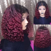 

ombre/red wine 99j/brown natural deep curly wavy human hair 13*4inch lace front wigs 9A good quality 100% virgin remy hair