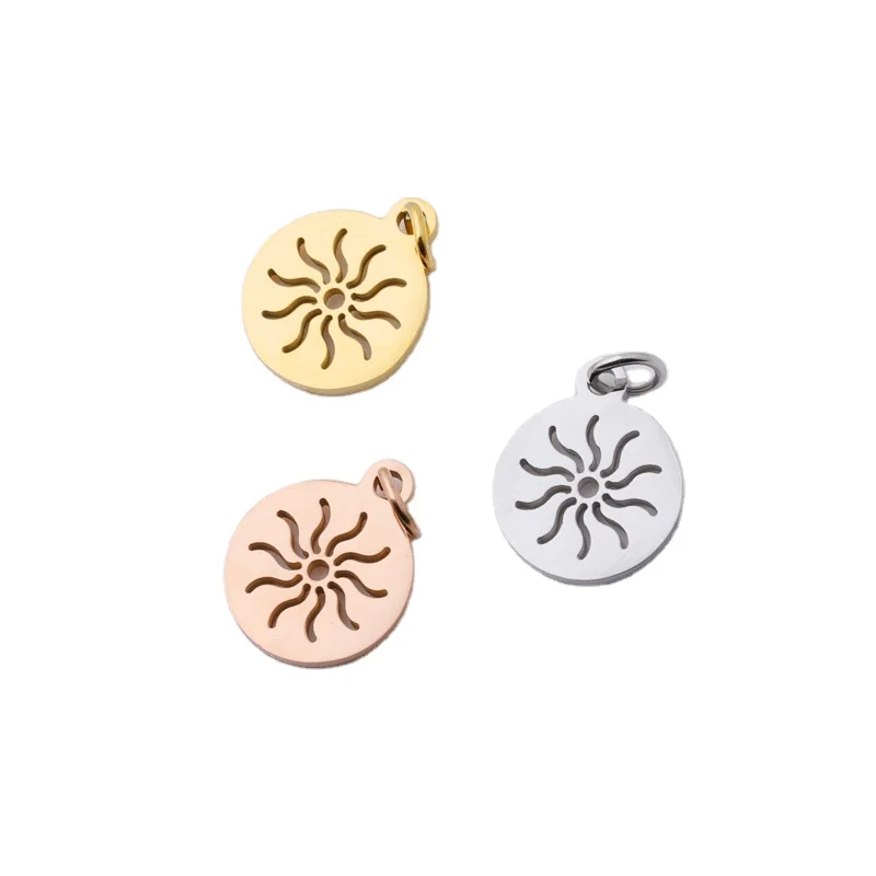 

XUQIAN Ins Hot Sale  Stainless Steel Round Hollow Sun Full Polished Small Pendant DIY Necklace Jewelry Accessories