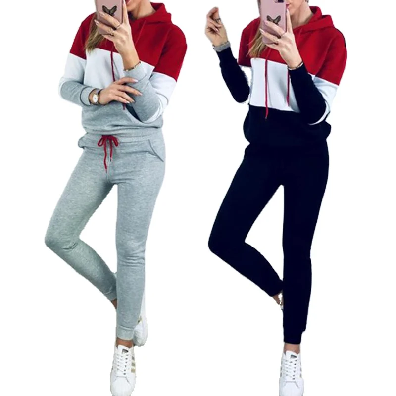 

Tracksuit Women Two Piece Set Autumn Winter Clothes Colorblock Hoodie Sweatshirt Top and Pants Jogge Clothing, Custom color