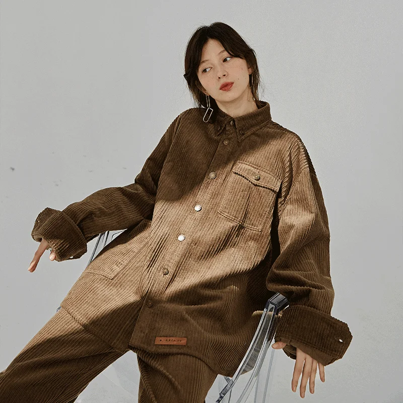 

oversize coat Women's spring jacket casual vintage green corduroy tweed jacket light jacket 2021 Suitable for spring and autumn