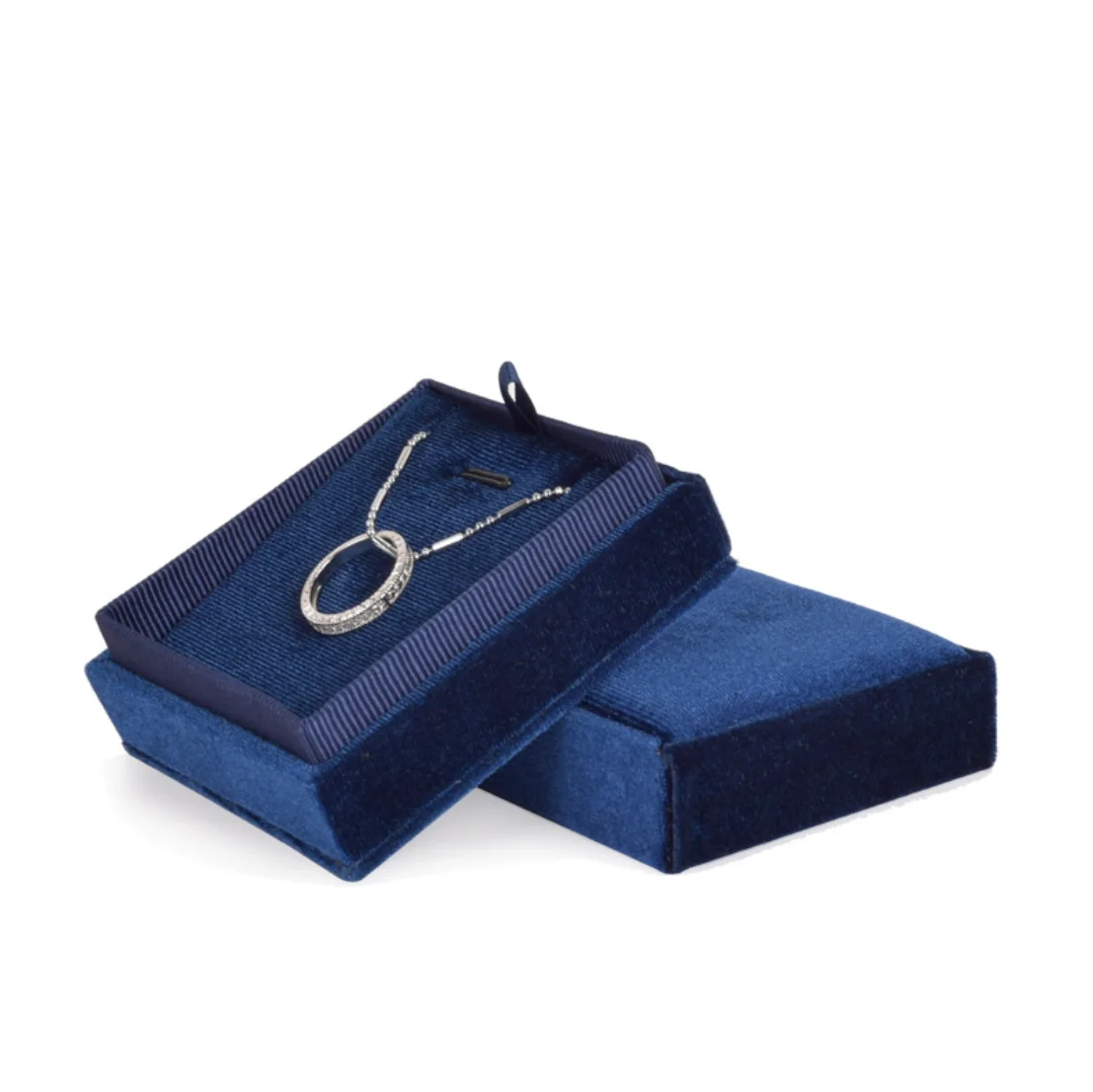 

Mucevher kutusu rectangle navy blue suede high quality necklace box jewelry cardboard best selling velvet jewelry box, Pink white grey red