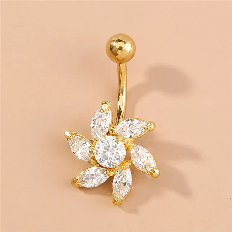 

Hot Sale In Europe And America, Zircon Temperament Fashion Flower Belly Button Button Belly Dance Belly Button Nail, Picture shows