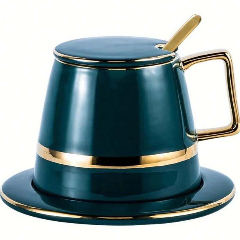 

Ceramics European Luxury Green Glaze Painted Gold Edge Coffee Sets Simple Fashion Healthy Safety Washable Tea