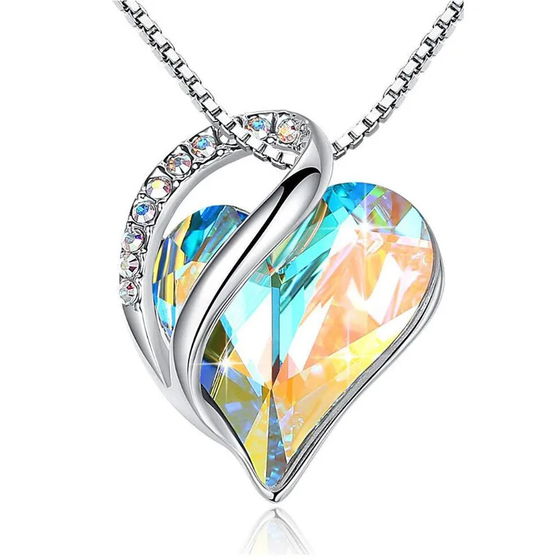 

Amazon hot style ocean heart simple necklace crystal clavicle Pendant 925 silver jewelry Necklace, Silver gold