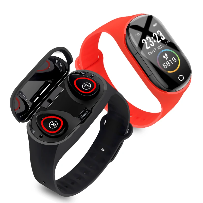 

M1Pro Dynamic UI AI Smartwatch With Wireless Earphone Heart Rate Monitor Smart Wristband Sport Watch Men M1 Upgrade, Black ,white,green,red,blue
